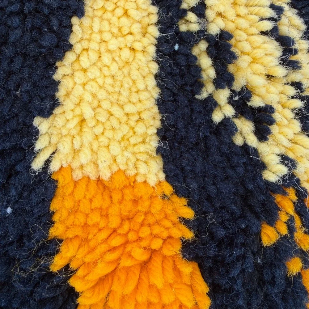 Vintage Latch Hook Rug 35x24 Orange Sailboat Sunset Retro 70s Wall Hanging